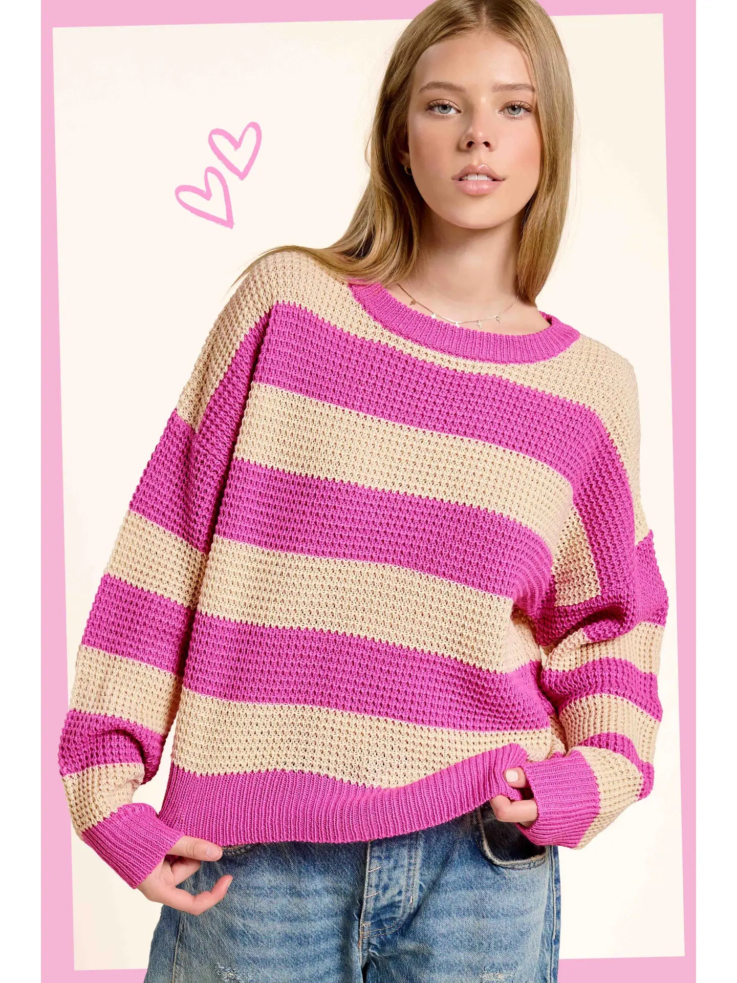 The Go-Everywhere Stripe Sweater-Fuchsia