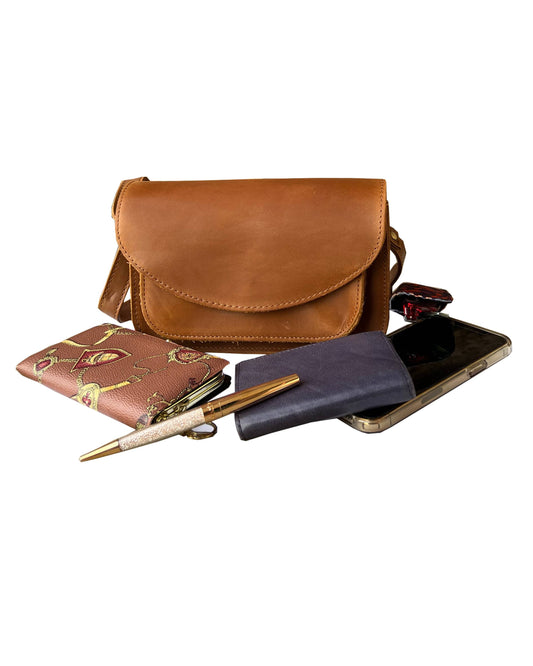 W025 crazy horse genuine leather crossbody: Light brown