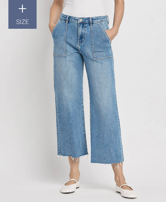 PLUS SIZE HIGH RISE CROP CARPENTER WIDE JEANS LV1439-P: SOLICITOUS / 18