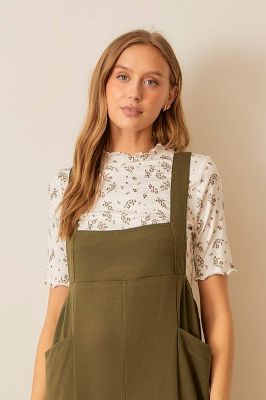FLORAL PRINTED RIB KNIT LETTUCE EDGE TOP: IVORY / XL