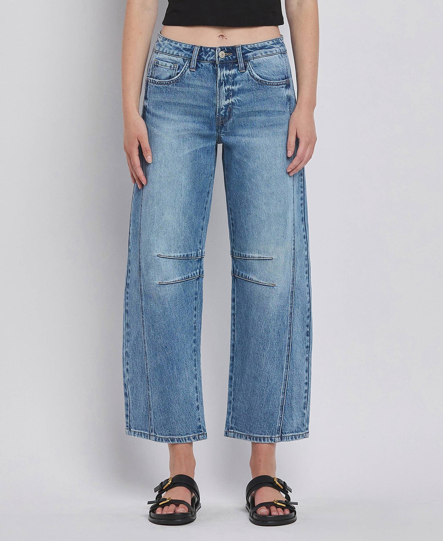 HIGH RISE BARREL LEG JEANS T6514: TINGLE / 26