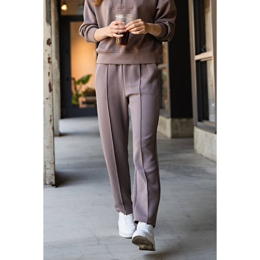 MODAL POLY SPAN SCUBA PINTUCK PANT: Mocha / S