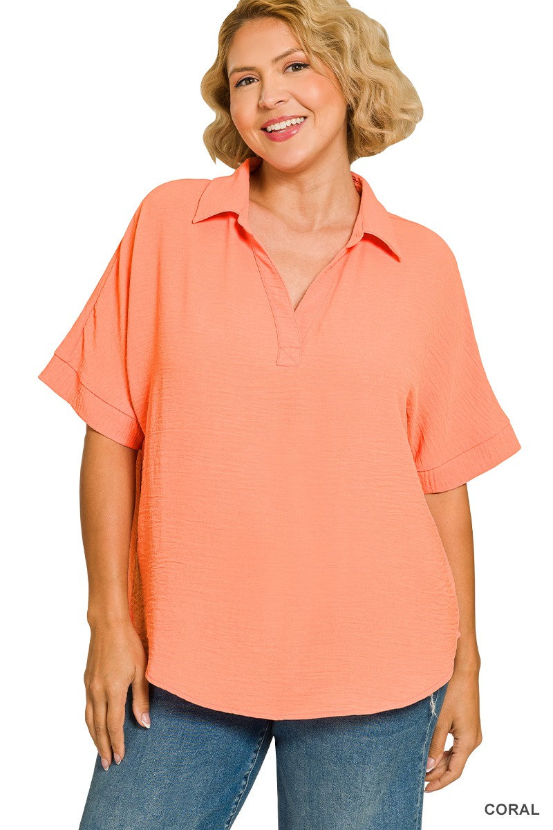 Simply Soft Collard Top (Coral)