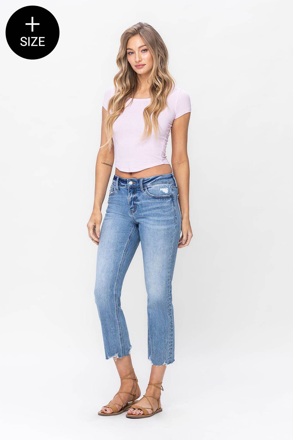 PLUS SIZE MID RISE CROP STRAIGHT JEANS LV1179-P: TRANSPARENT / 18