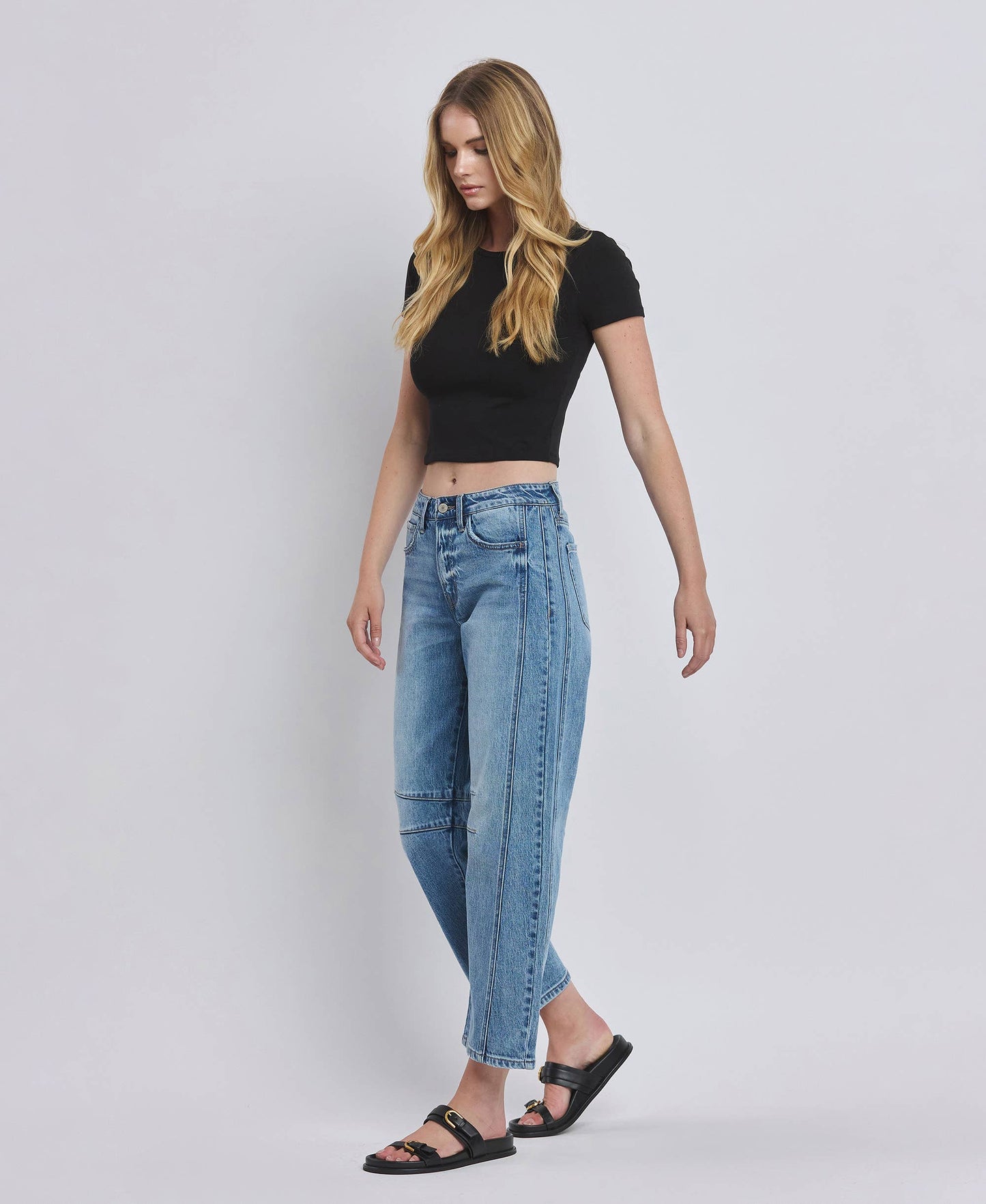 HIGH RISE BARREL LEG JEANS T6514: TINGLE / 26