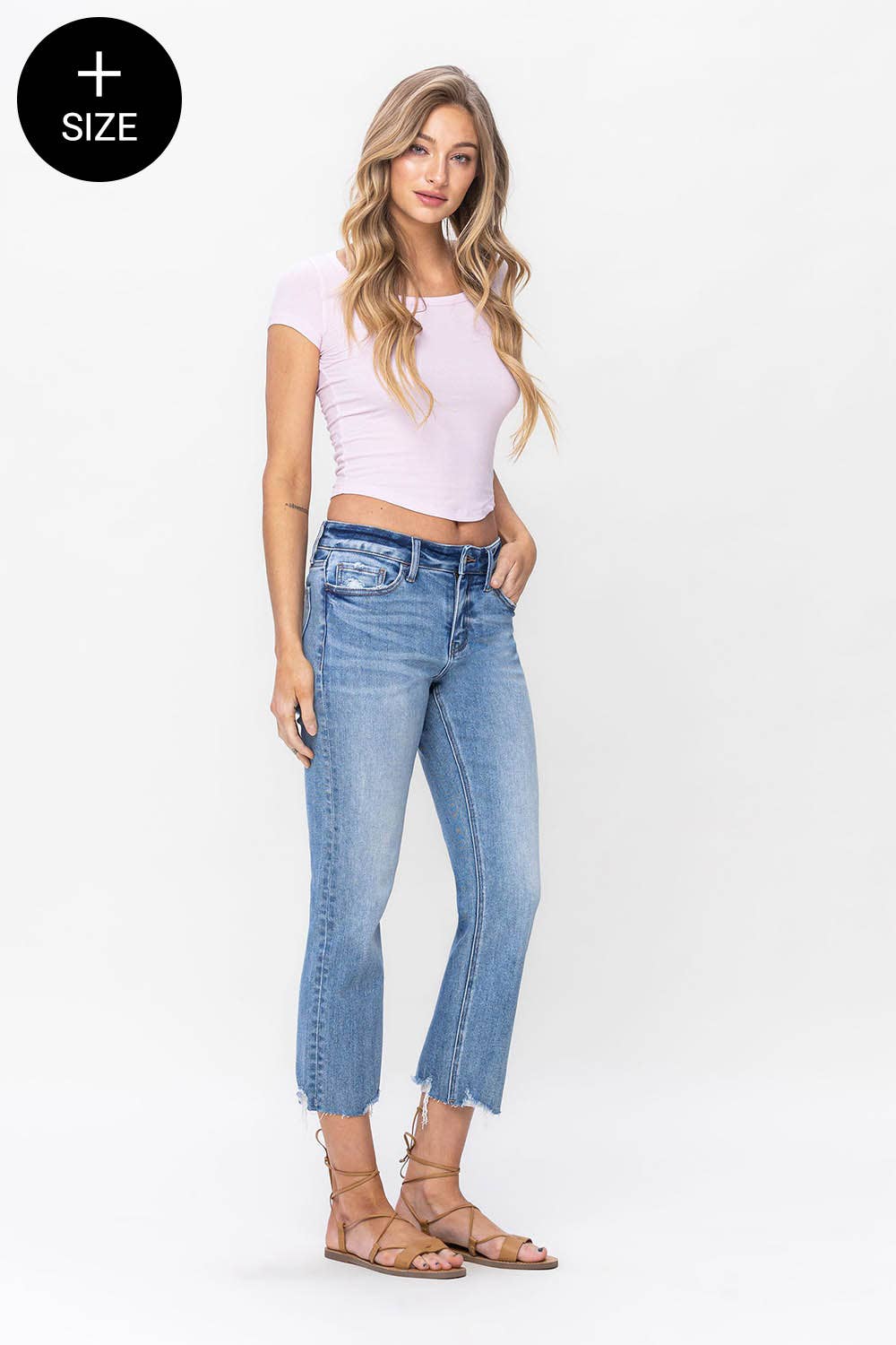 PLUS SIZE MID RISE CROP STRAIGHT JEANS LV1179-P: TRANSPARENT / 18