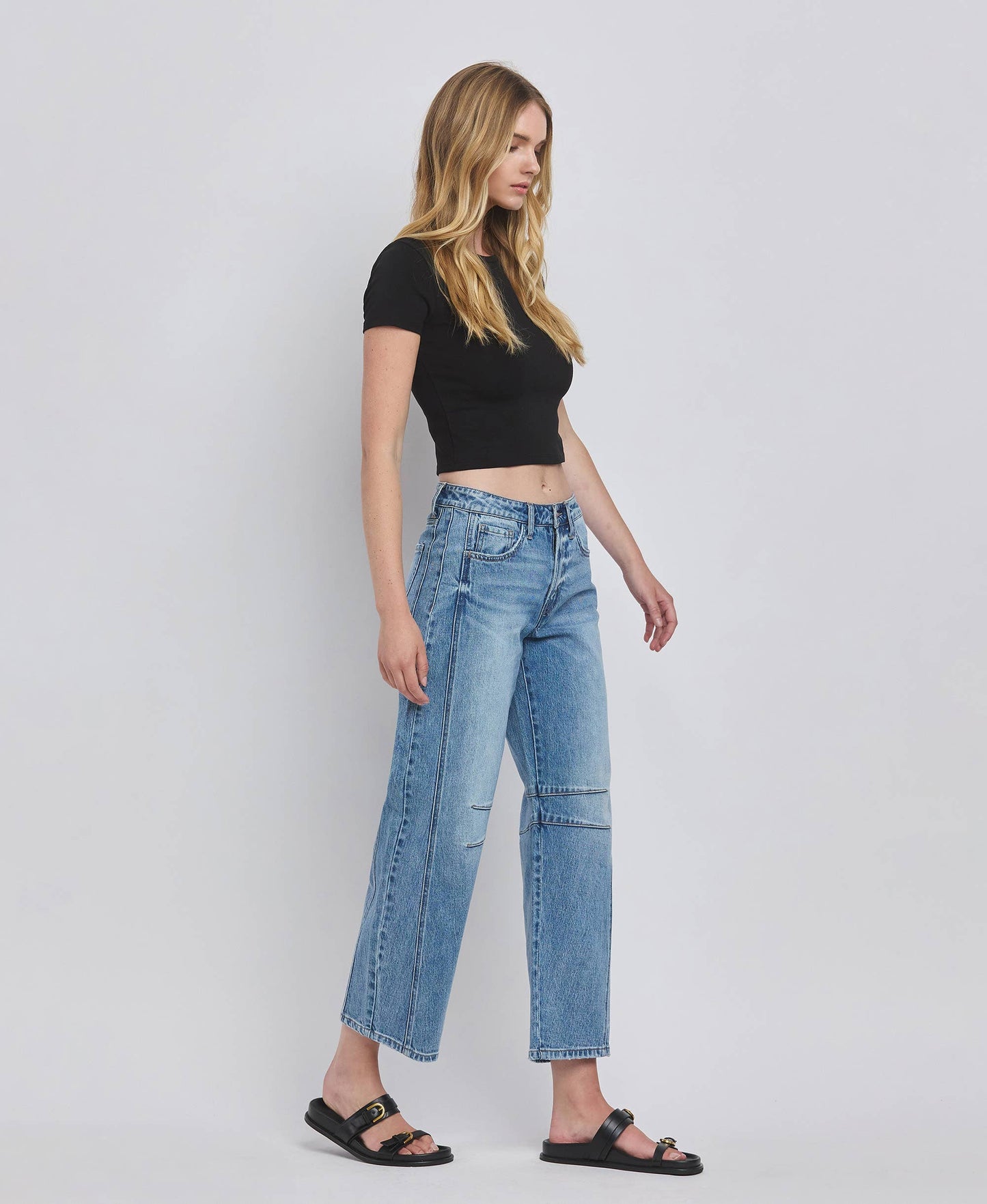 HIGH RISE BARREL LEG JEANS T6514: TINGLE / 26
