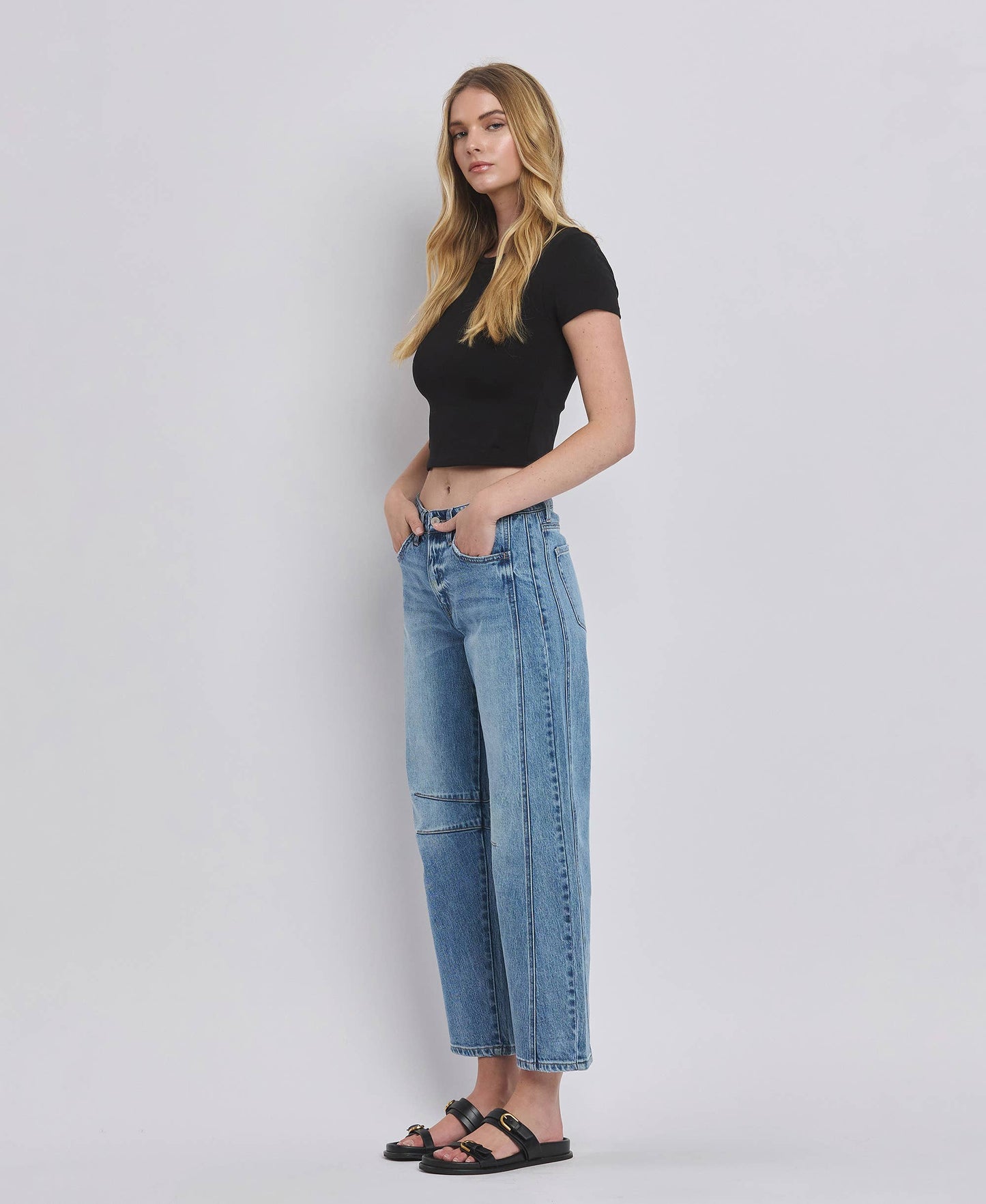 HIGH RISE BARREL LEG JEANS T6514: TINGLE / 26