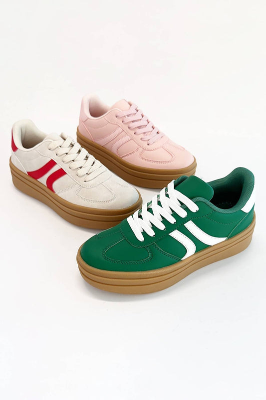 TOPPING-18 SEMI PLATOFM DOUBLE STRIPE LOW SNEAKERS: GREEN/WHITE / B18