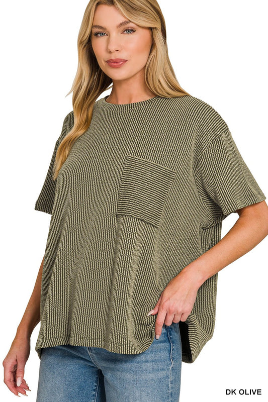 Breezy Ribbed Tee (Olive)