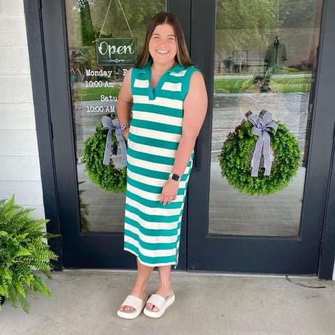 Pocketed Green Stripe Dress