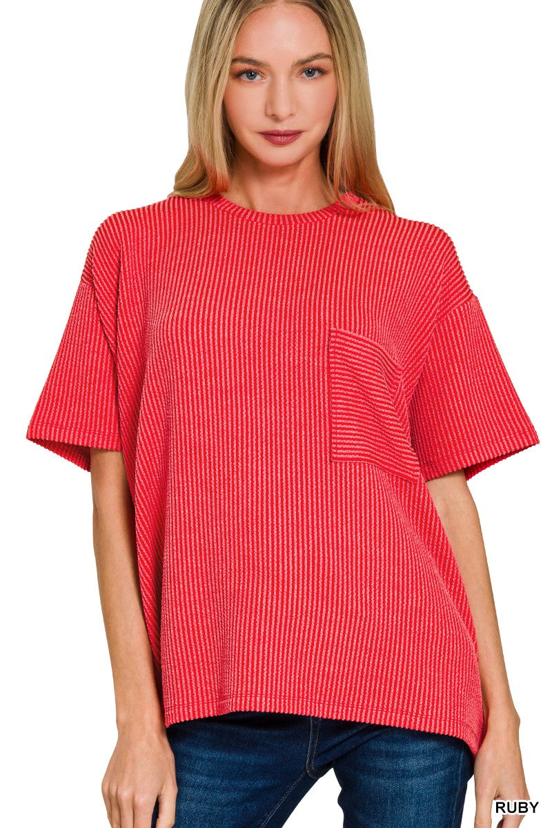 Breezy Ribbed Tee (Ruby)