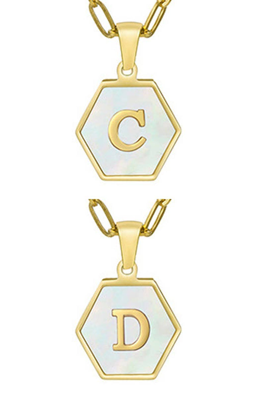 DOUBLE CHAIN HEXAGON INITIALS NECKLACE_CWAJE221