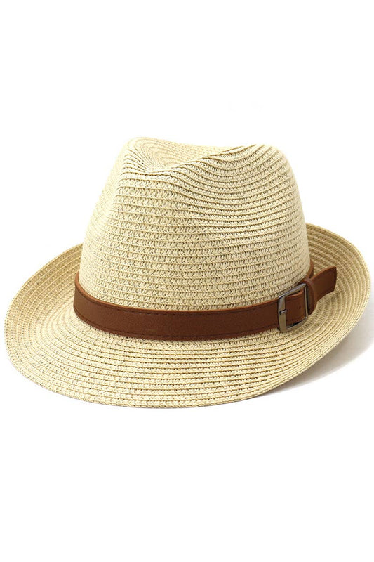 DANDY BELT SUMMER STRAW FEDORA HAT_CWAH0450