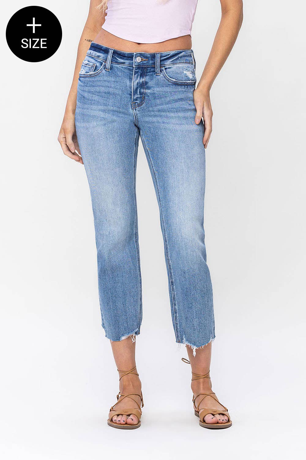 PLUS SIZE MID RISE CROP STRAIGHT JEANS LV1179-P: TRANSPARENT / 18