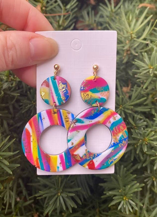 Rainbow Circle Cutout Clay Earrings St Patricks Day