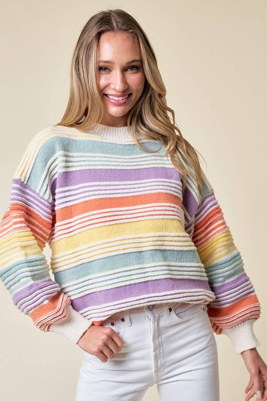 CLMT1209-Over the Rainbow striped sweater: MULTI / S