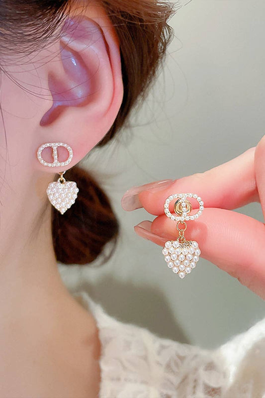HEART PEARL DANGLE EARRINGS_CWAJE0348