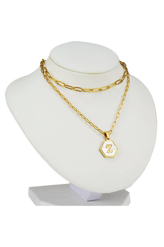 DOUBLE CHAIN HEXAGON INITIALS NECKLACE_CWAJE221